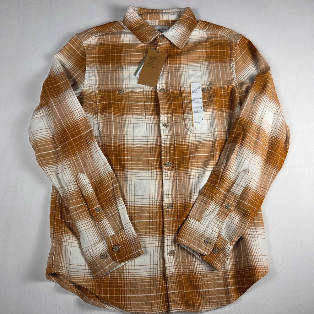 Goodfellow & Co Gorpcore Mustard Plaid Vintage Midweight Flannel Shirt Small NWT